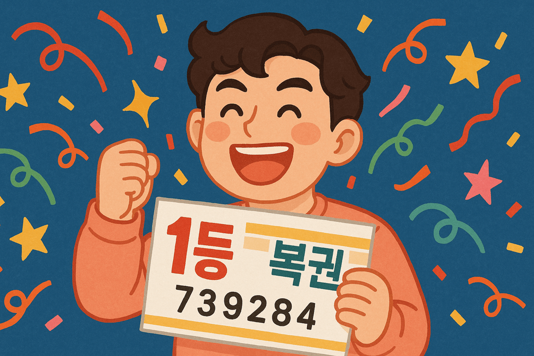 복권 1등에 당첨되어 인생의 전환과 기대, 보상 심리를 상징하는 이미지