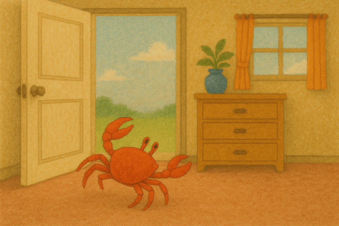 게가 집 안으로 들어오는 상징적인 장면