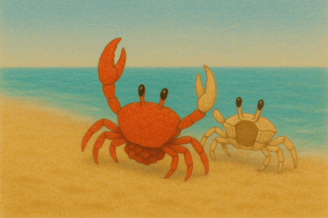 게가 허물을 벗고 새로운 모습으로 나오는 상징적인 장면