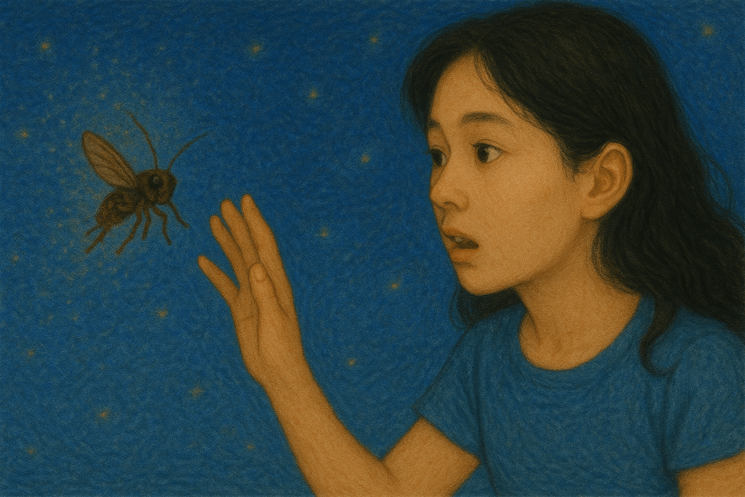 사람 앞에서 갑자기 사라지는 귀뚜라미의 모습