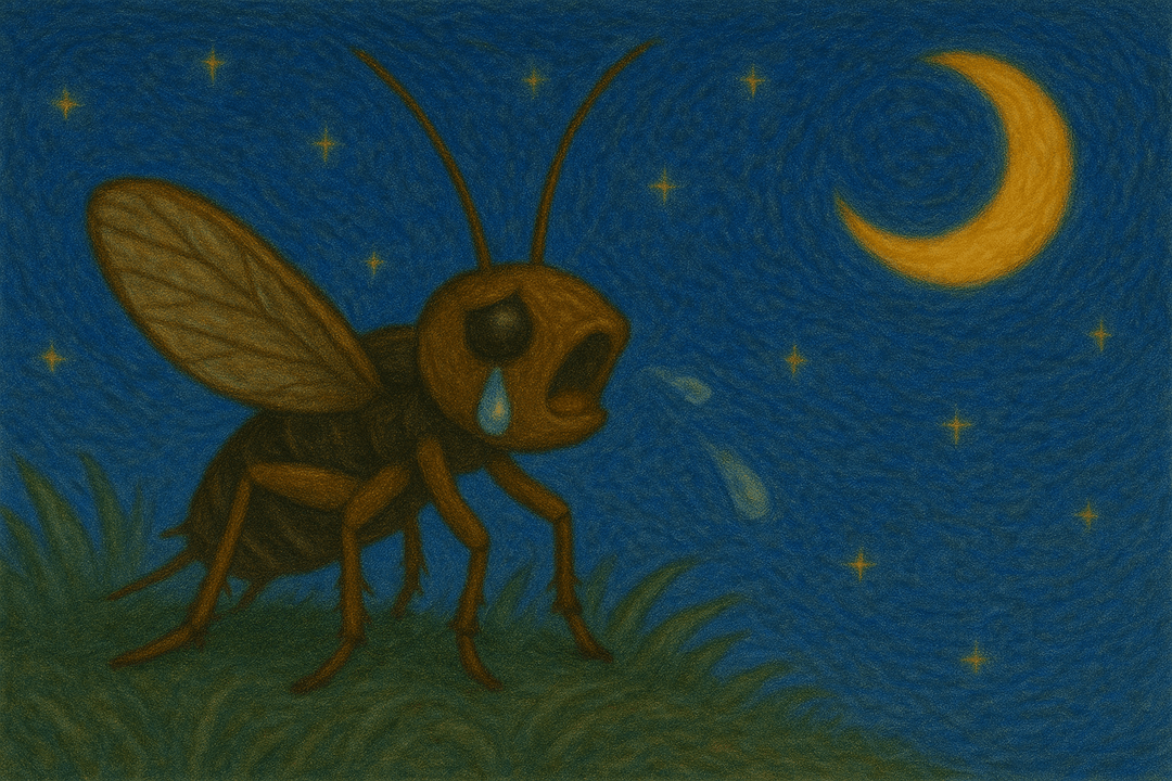 밤에 울고 있는 귀뚜라미의 모습