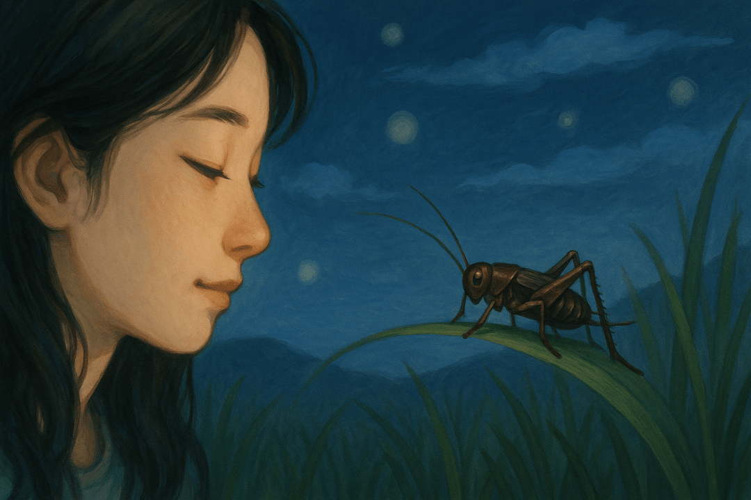 밤에 울고 있는 귀뚜라미의 상징적인 모습
