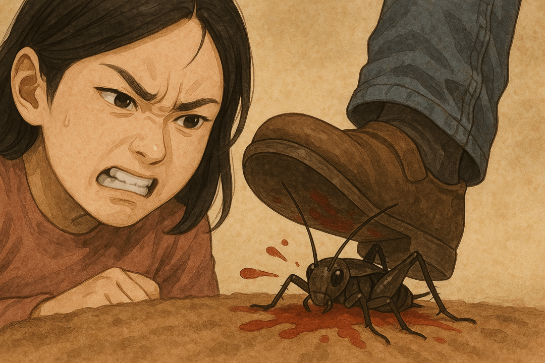 손으로 작은 곤충을 멈추게 하는 상징적인 모습