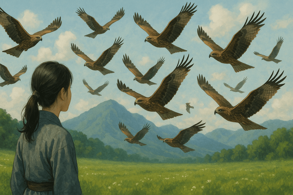 하늘을 집단으로 날아다니는 매 무리