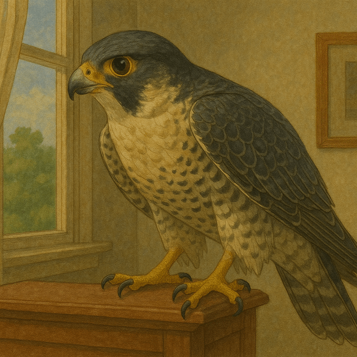 집 안으로 날아들어온 매의 상징적인 장면