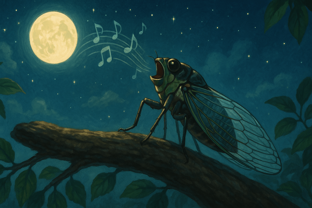 매미가 나무 위에서 노래하는 상징적인 모습