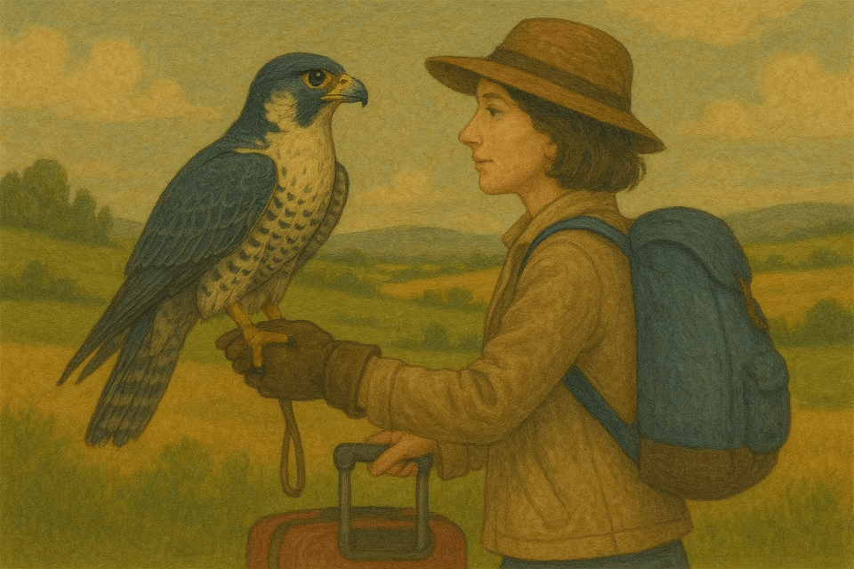 사람과 함께 여행하는 매의 상징적인 모습