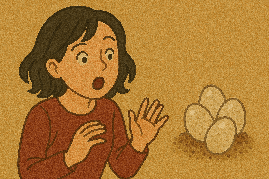 땅속이나 풀잎 위에 놓인 메뚜기 알의 상징적인 모습