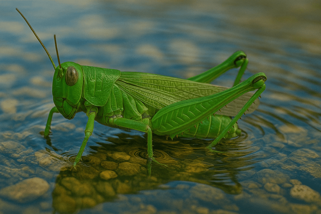 메뚜기가 강이나 물을 건너는 상징적인 장면