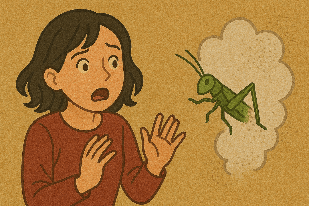 집 안이나 주변에서 메뚜기가 사라지는 상징적인 모습