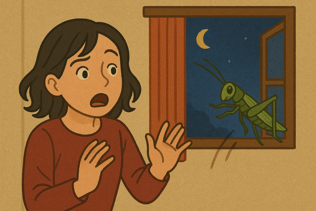 집 안으로 들어오는 메뚜기의 상징적인 모습