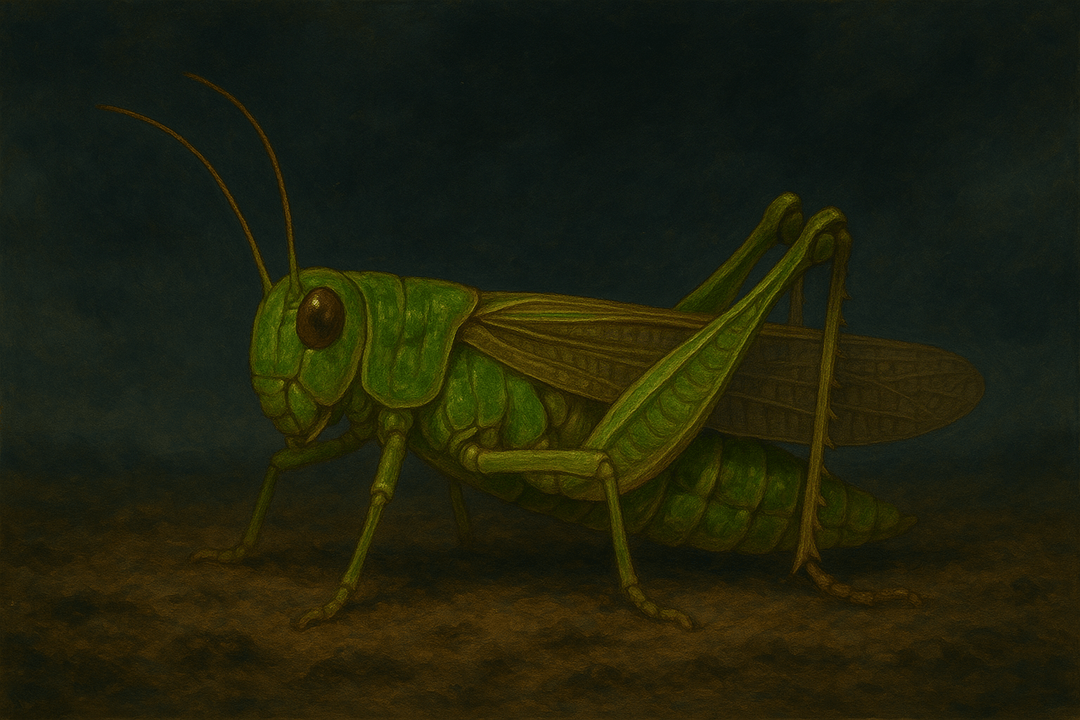 사람 앞에 나타난 메뚜기의 상징적인 모습