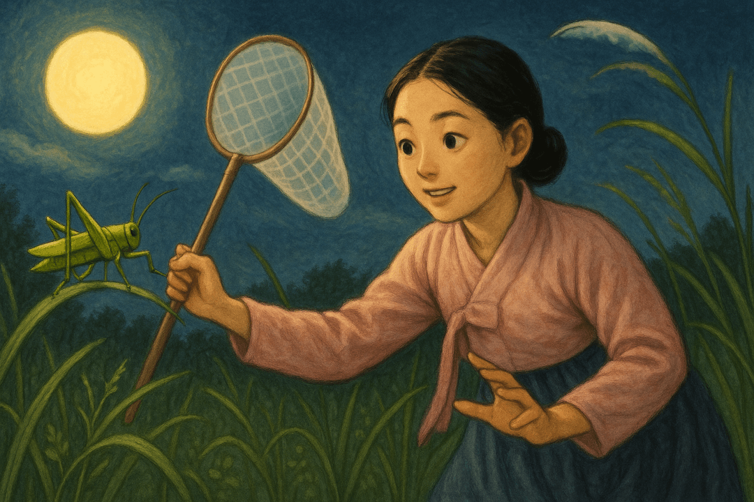 손으로 메뚜기를 잡는 상징적인 장면