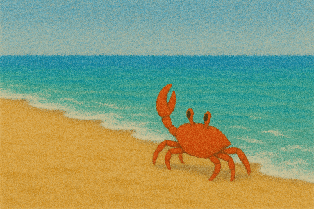 물속에서 육지로 올라오는 게의 상징적인 장면