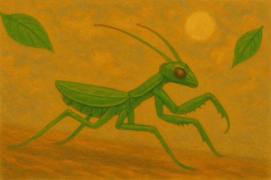 사마귀가 빠르게 도망가는 상징적인 장면