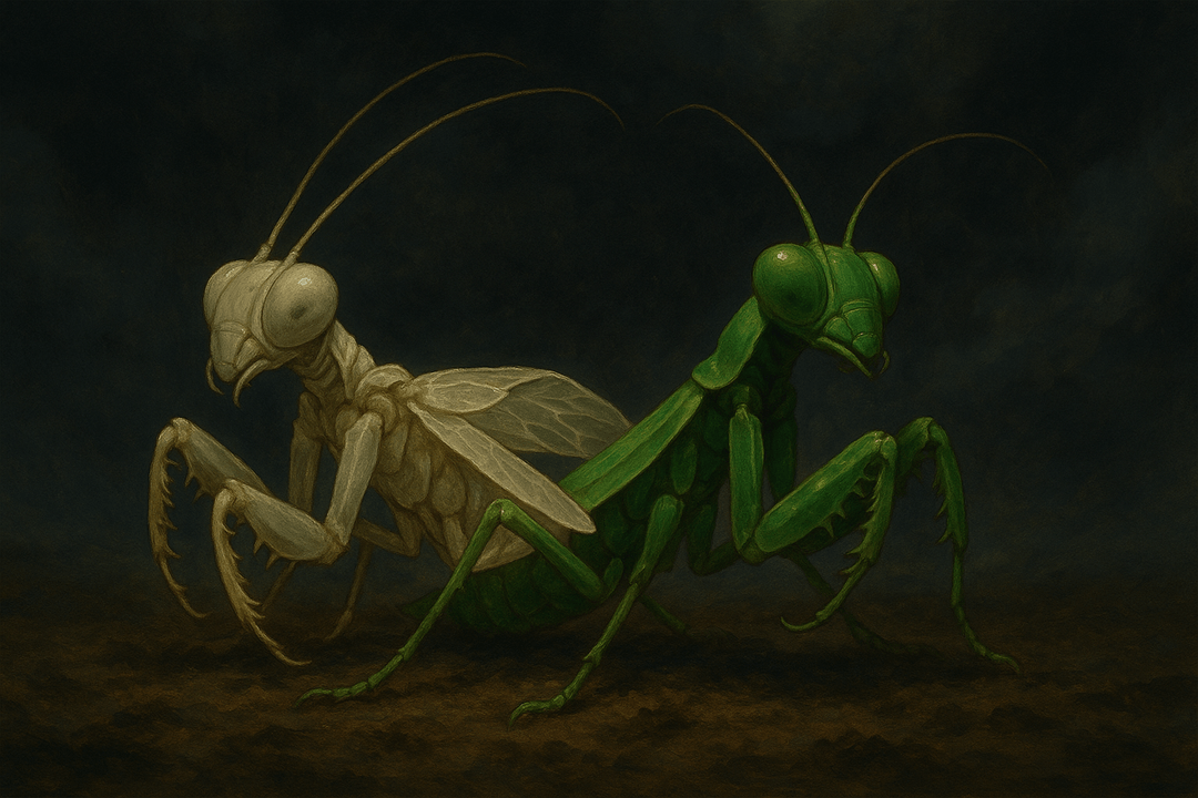 사마귀가 허물을 벗는 상징적인 장면