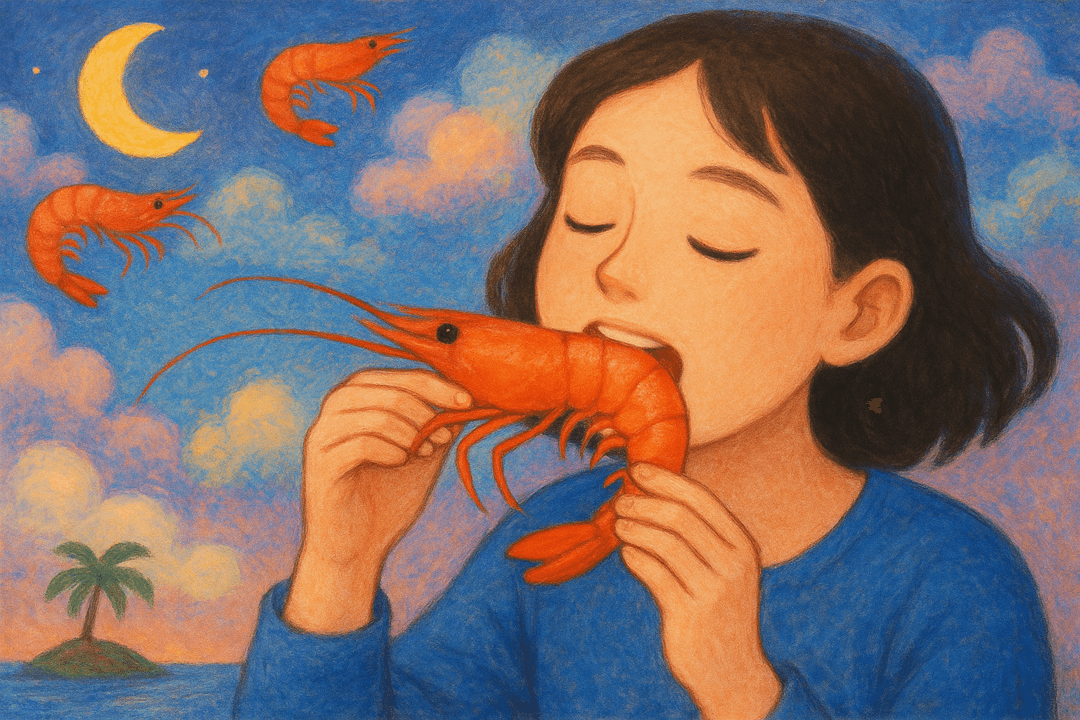 맛있게 조리된 새우를 먹는 꿈의 상징적인 장면