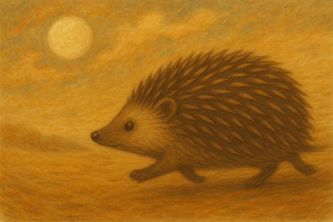 고슴도치가 숲속으로 도망가는 상징적인 장면