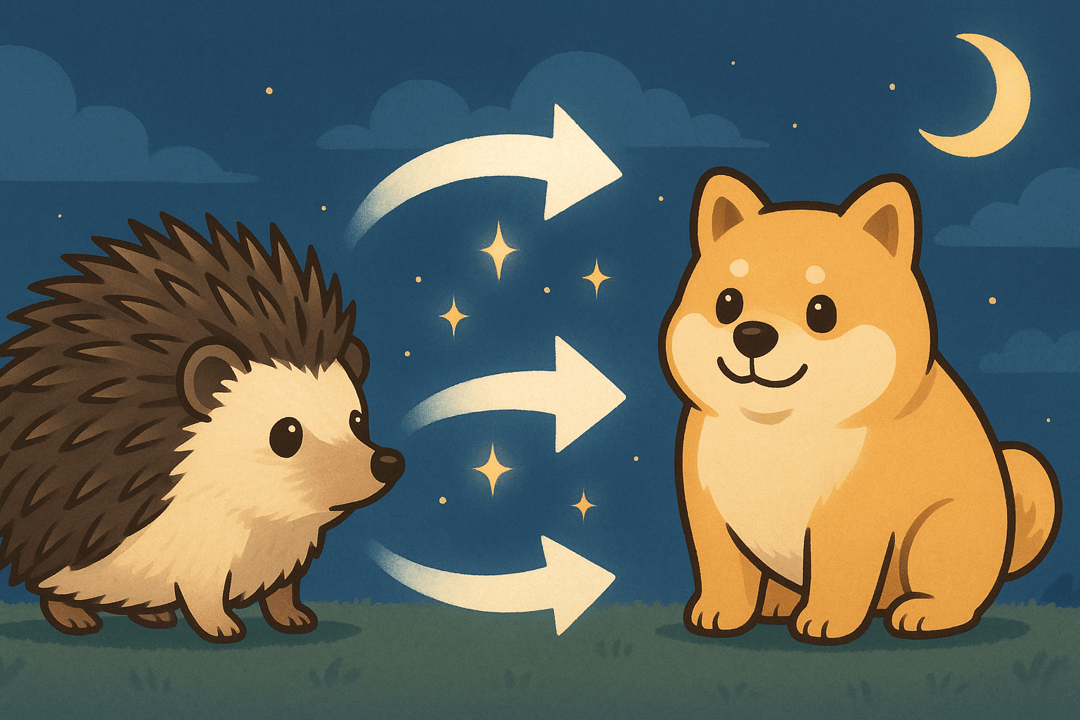 고슴도치가 다른 형태로 변하는 상징적인 장면