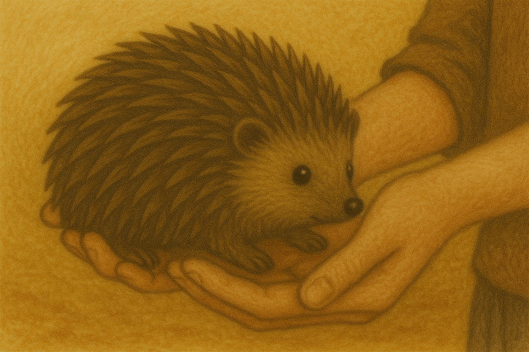 사람이 위험에 처한 고슴도치를 구해주는 따뜻한 장면