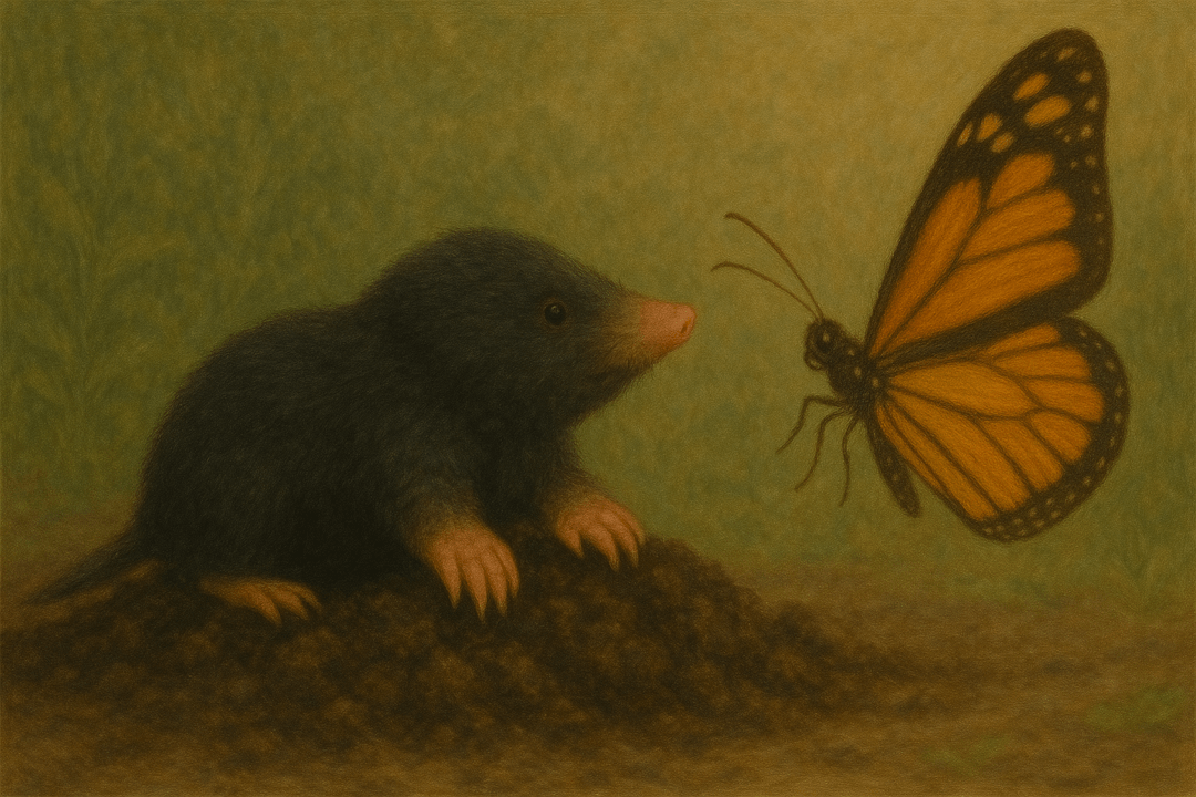 두더지가 다른 존재로 변신하는 상징적인 장면