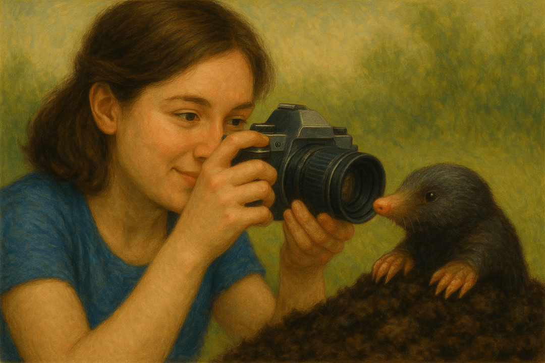 카메라로 두더지를 촬영하는 상징적인 장면