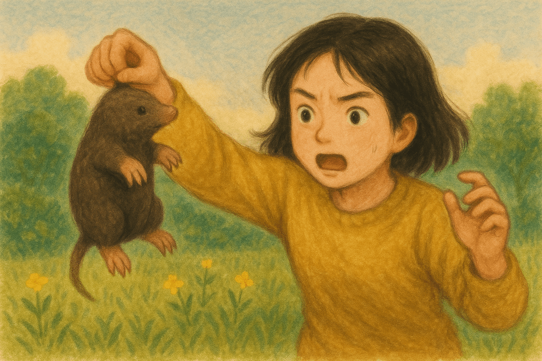 사람이 땅속에서 두더지를 잡는 상징적인 이미지