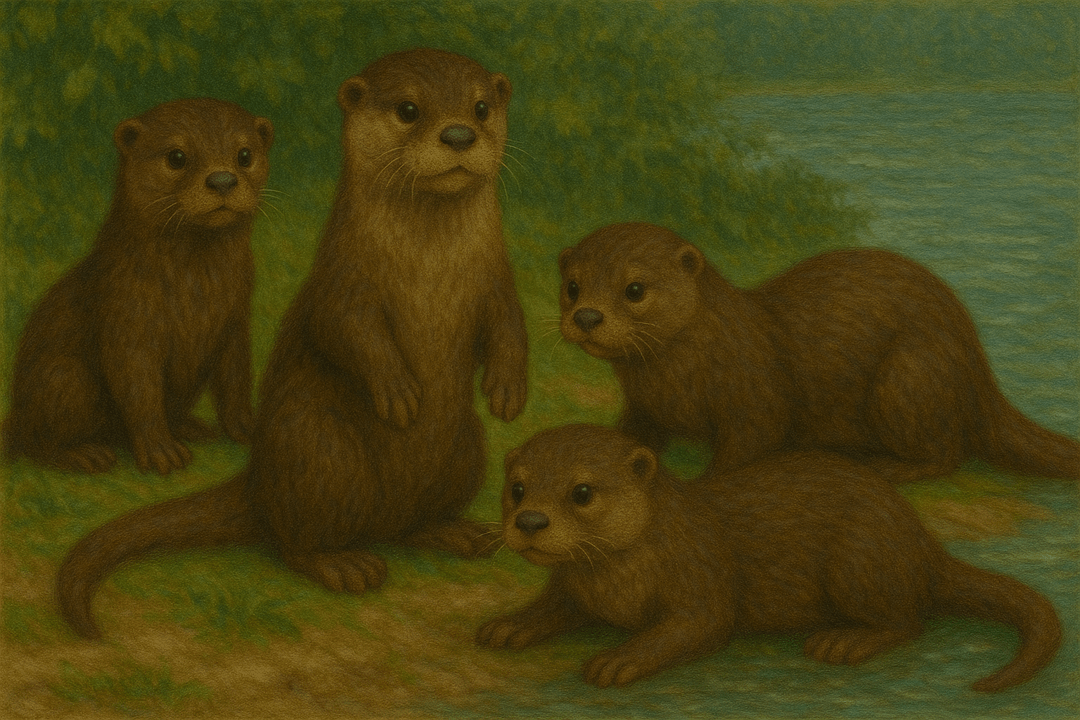 함께 노는 수달 무리를 상징적으로 표현한 이미지