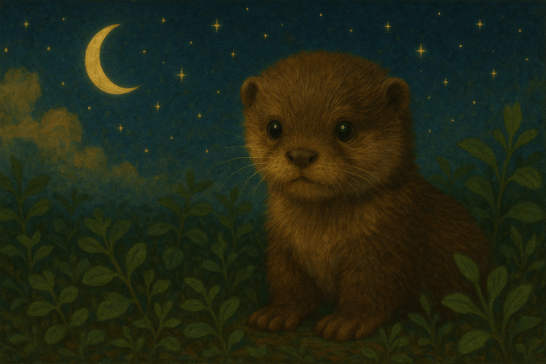 귀여운 수달 새끼가 물가에서 노는 상징적인 장면