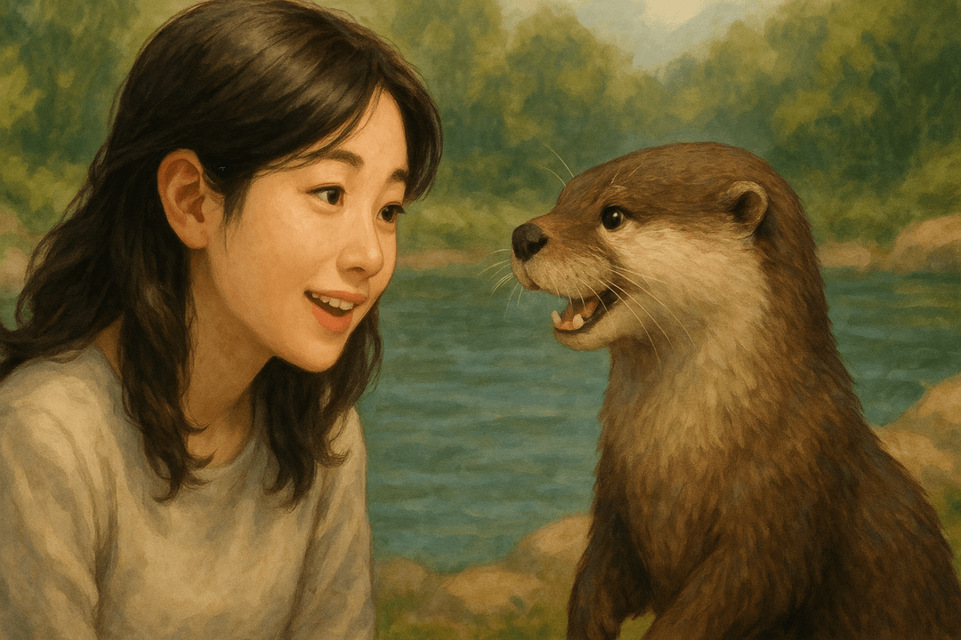 사람과 마주 보며 대화하는 수달의 상징적인 장면