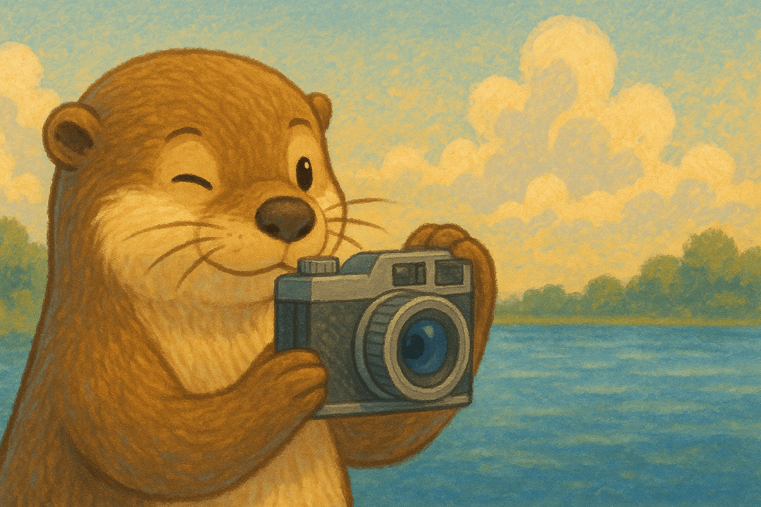 사람이 카메라로 수달을 촬영하는 상징적인 장면