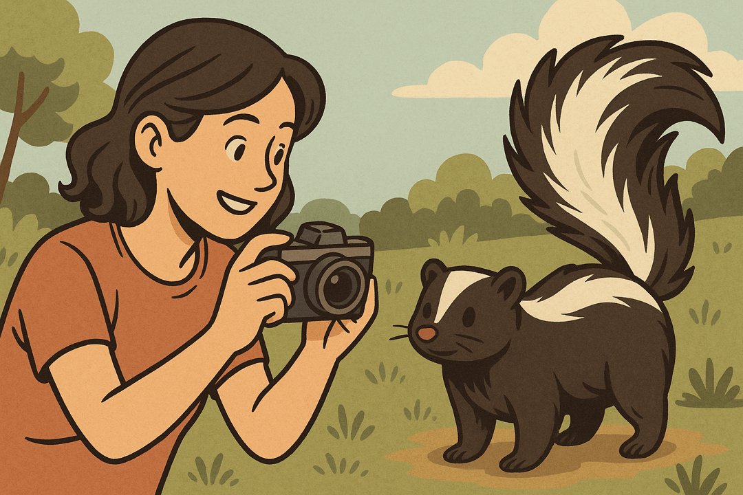 사람이 스컹크를 카메라로 촬영하는 상징적인 꿈 장면