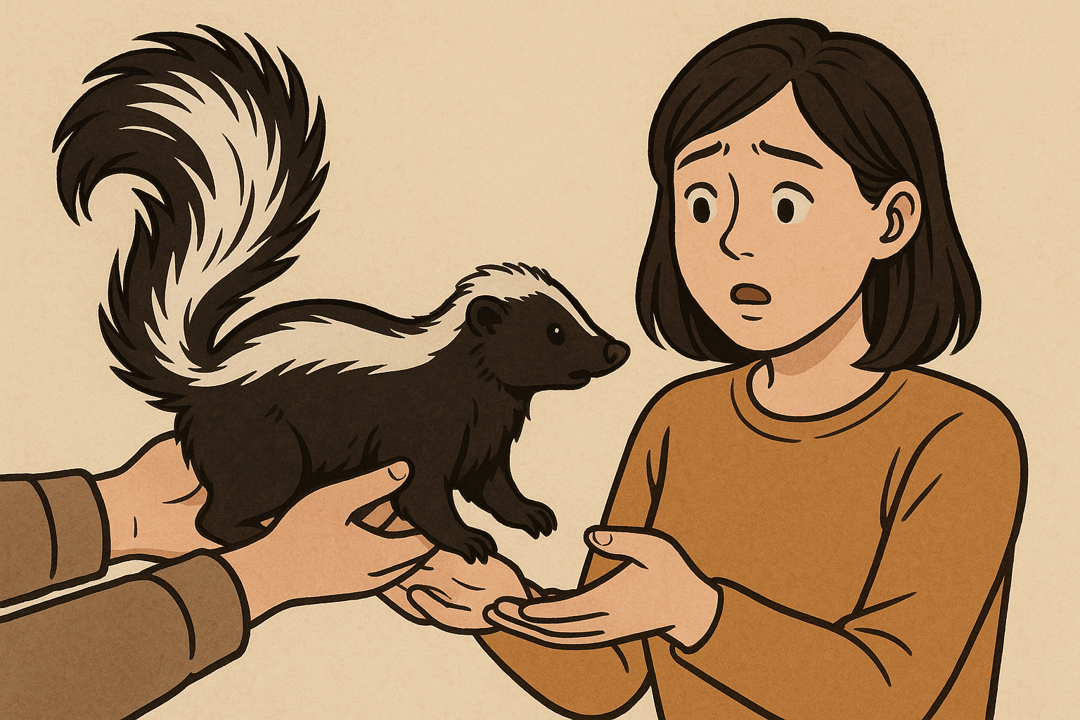 사람이 스컹크를 선물로 받는 상징적인 꿈 장면