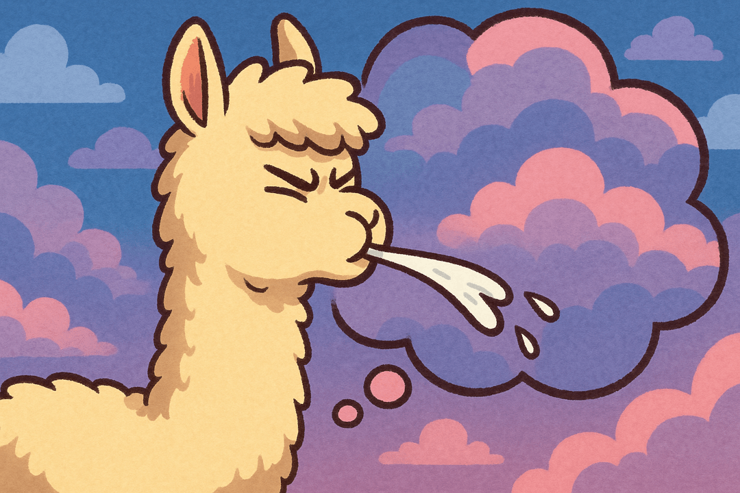 알파카가 침을 뱉는 장면의 상징적 일러스트: 감정 표현과 경계의 의미