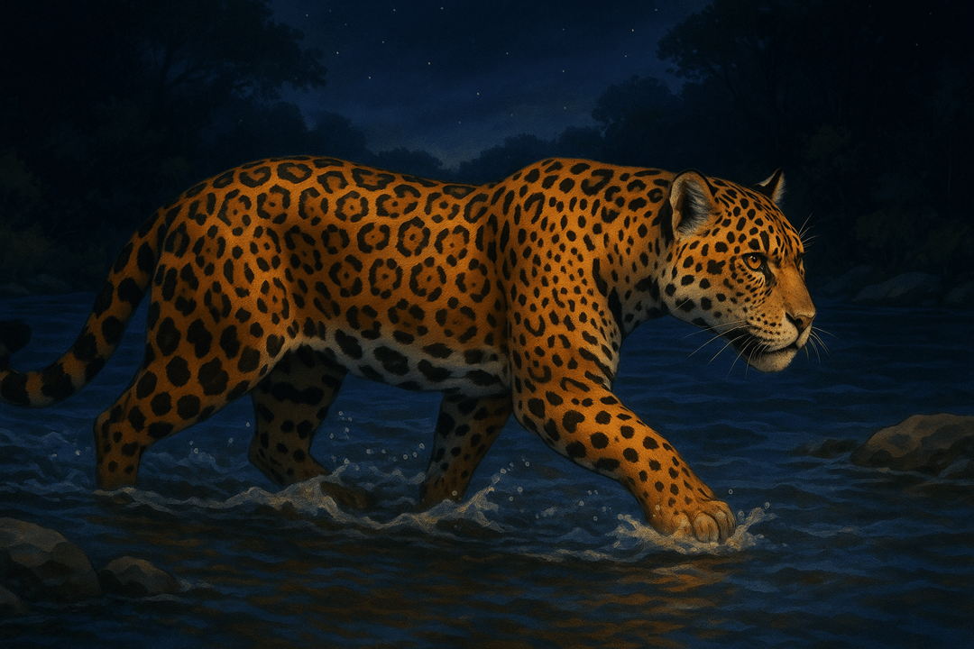 재규어가 강을 건너는 상징적인 장면