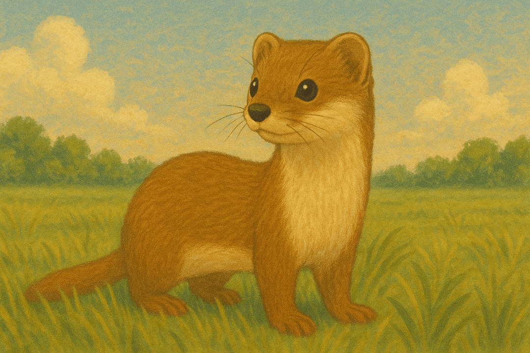 숲속에서 족제비를 바라보는 상징적인 장면