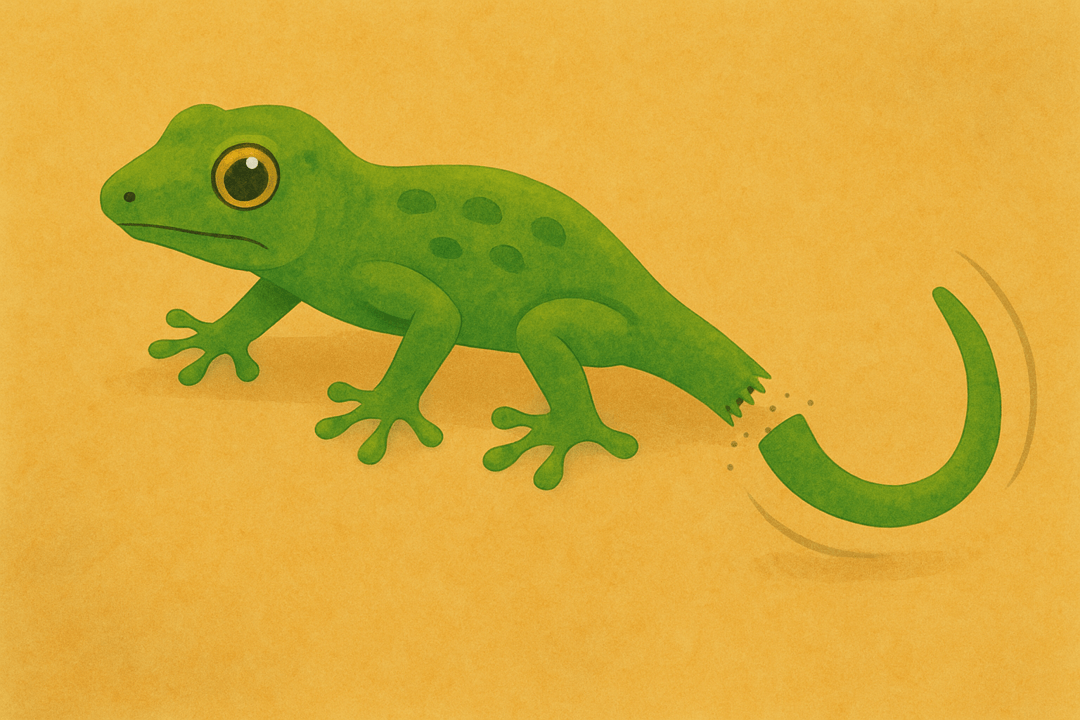 도마뱀의 꼬리가 꿈속에서 분리되는 장면을 상징적으로 표현한 이미지