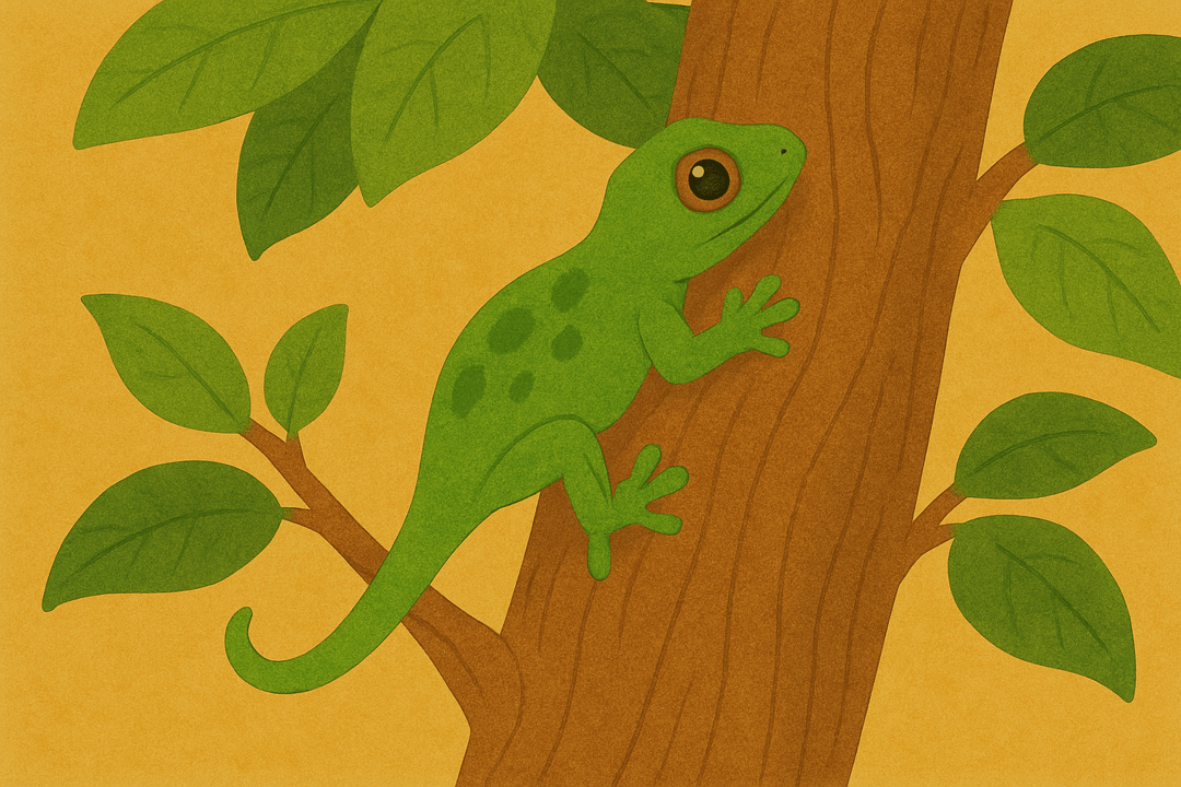 도마뱀이 나무를 타고 위로 올라가는 모습을 상징적으로 표현한 꿈 이미지