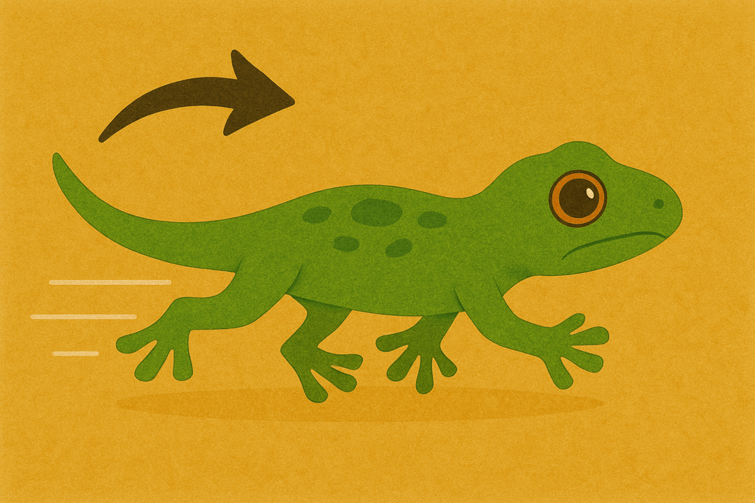 도마뱀이 빠르게 도망가는 모습을 상징적으로 표현한 꿈 이미지