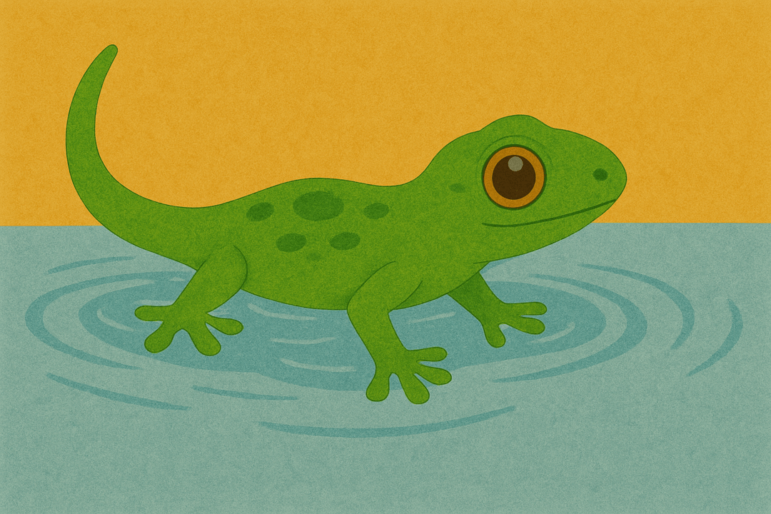 도마뱀이 물속으로 천천히 들어가는 상징적 꿈 해석 이미지