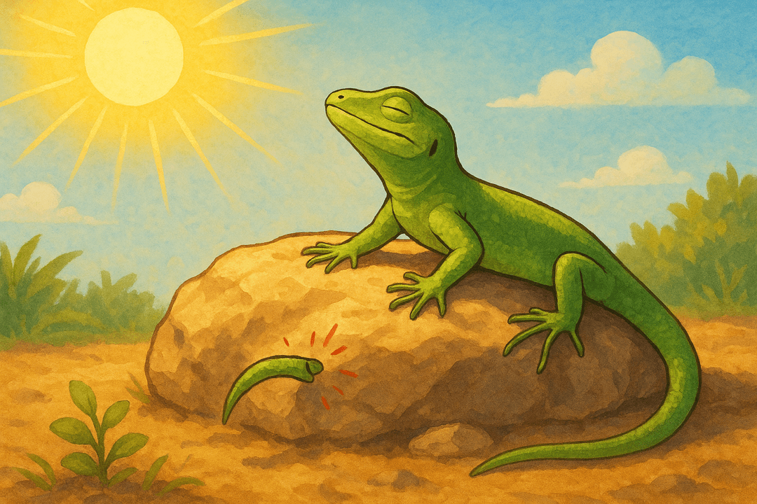 햇볕 속에서 도마뱀이 따뜻함을 느끼며 쉬고 있는 꿈 상징 이미지