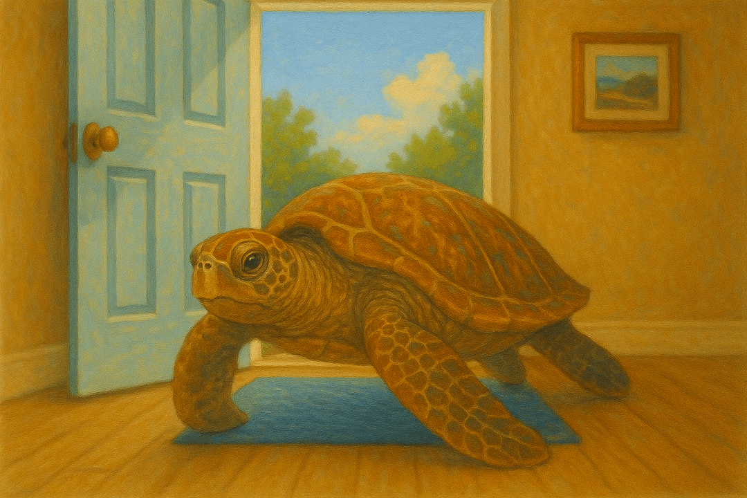 집 안으로 들어오는 바다거북의 상징적 장면