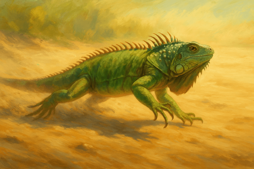 도망치는 이구아나의 상징적인 모습