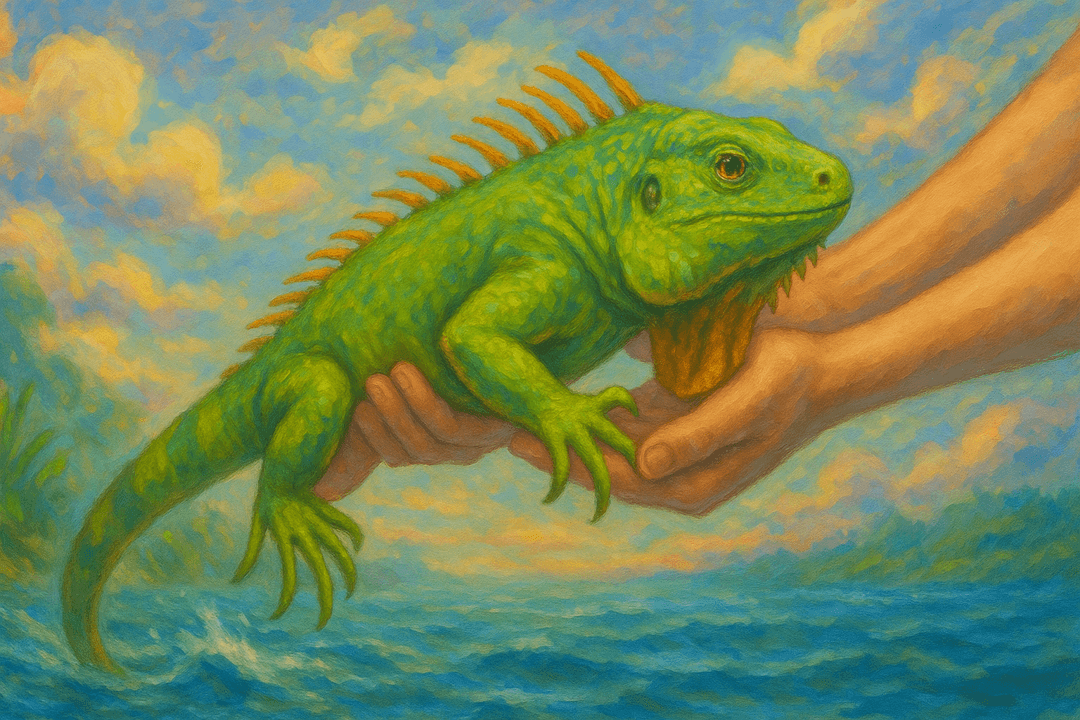 위험에서 이구아나를 구해주는 따뜻한 장면