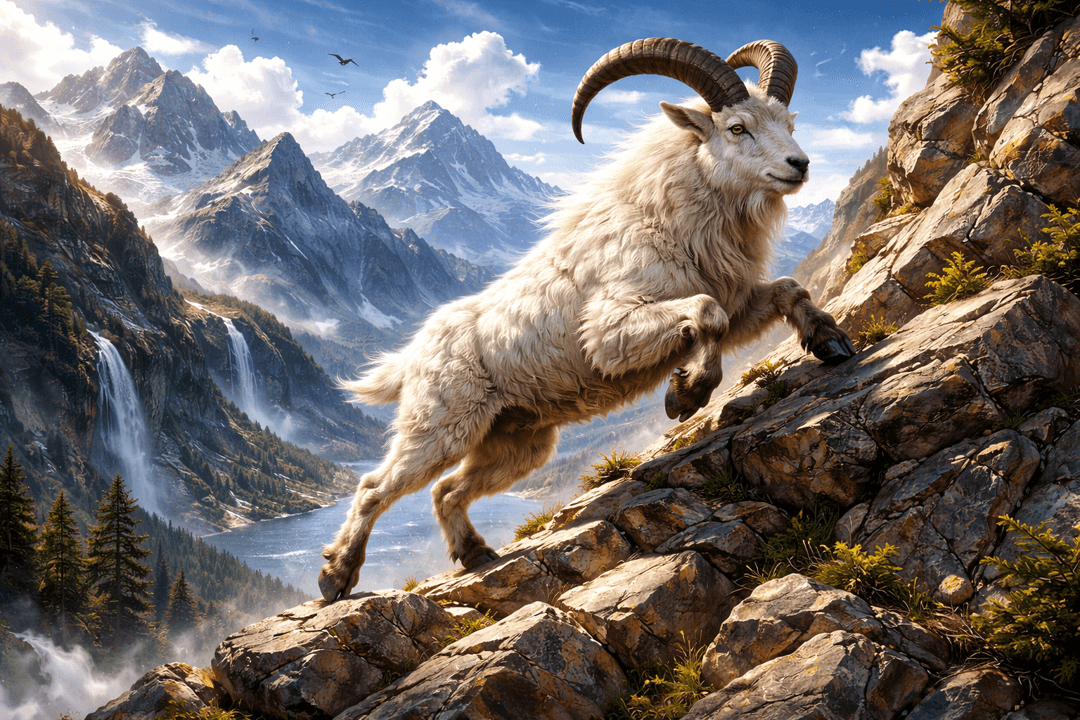 험준한 산길을 힘차게 오르고 있는 산양의 모습을 상징적으로 표현한 이미지