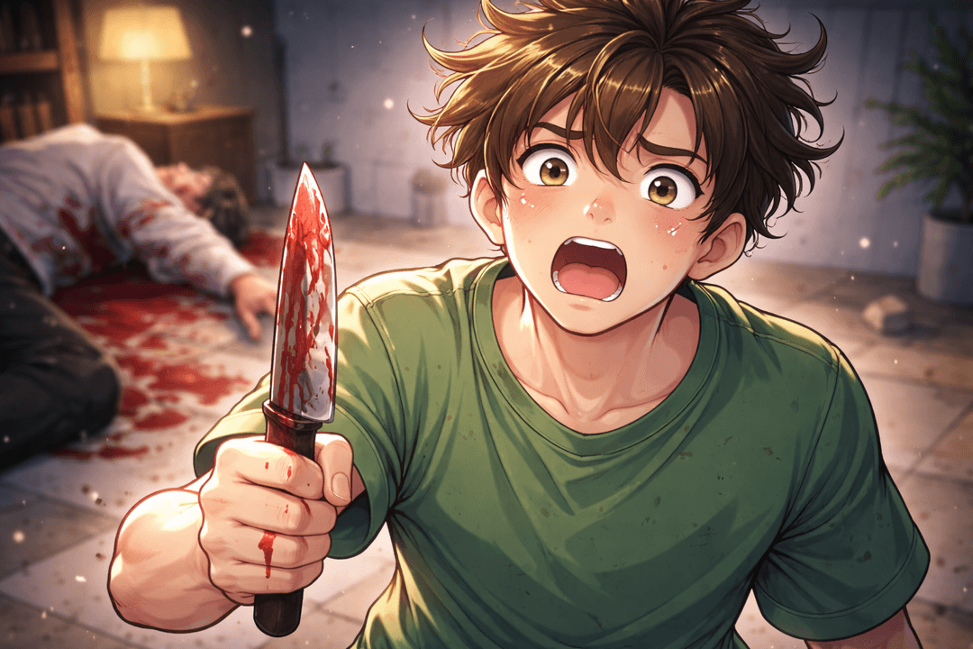 어둠 속에서 극단적인 선택과 내면의 결단을 상징적으로 표현한 이미지