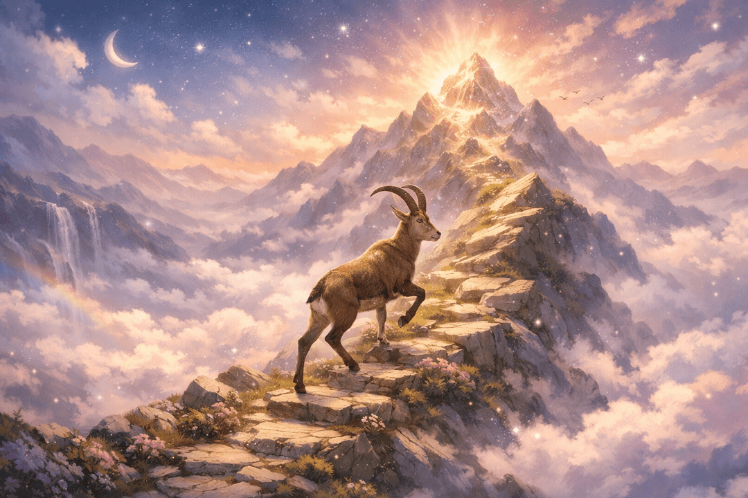 가파른 산을 안정적으로 오르는 영양의 모습이 목표와 성장 과정을 상징하는 이미지