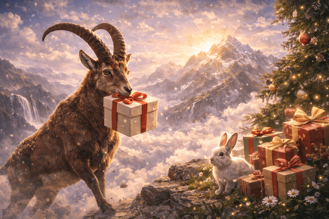 평온한 분위기 속에서 영양이 선물을 건네는 장면이 호의와 긍정적 교류를 상징하는 이미지