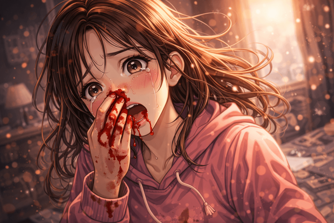 코피가 나며 에너지와 긴장이 빠져나가는 것을 상징적으로 표현한 이미지