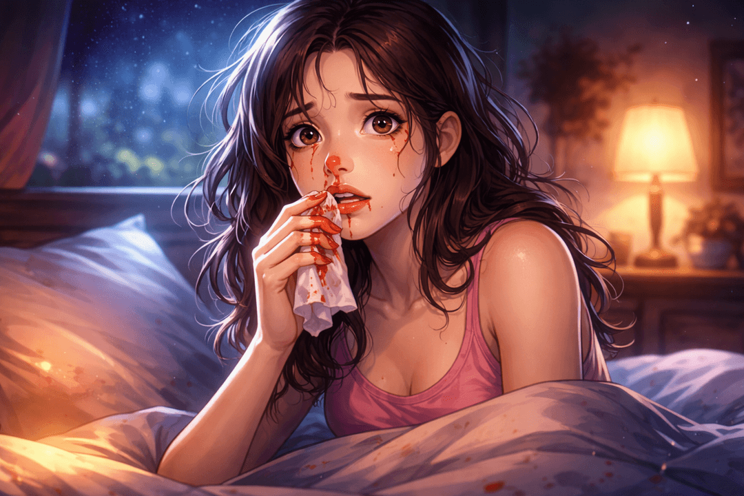코피가 나서 당황하는 장면을 통해 에너지 소모와 스트레스 해소를 상징한 이미지